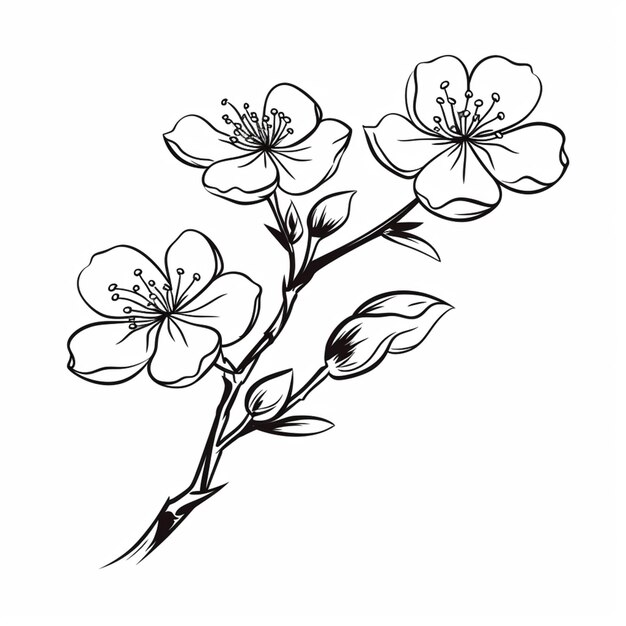 Photo a drawing of a branch of a cherry tree with flowers generative ai