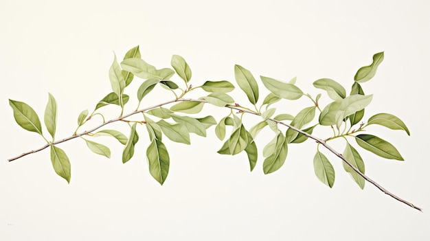 A drawing of a branch of a plant with green leaves.