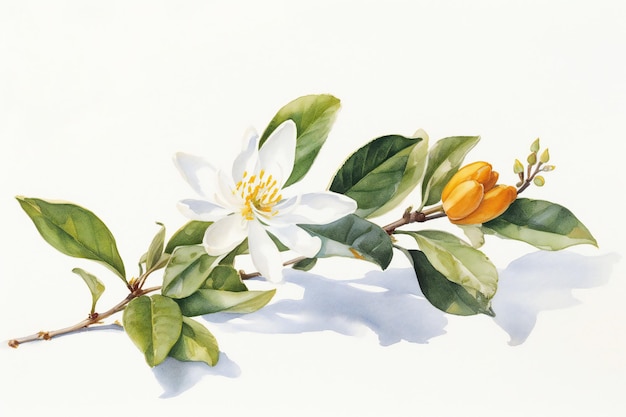 A drawing of a branch of a white flower with the word magnolia on it.