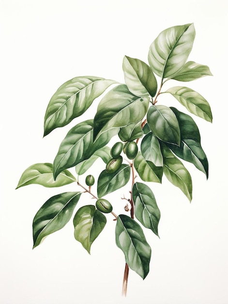 a drawing of a branch with green leaves and berries