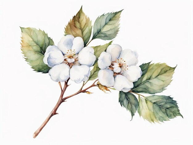 a drawing of a branch with white flowers