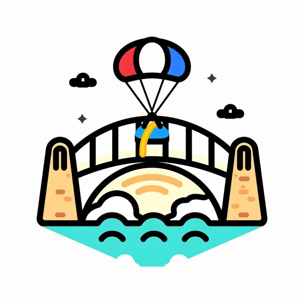 a drawing of a bridge with a parachute and the words  the word  on it