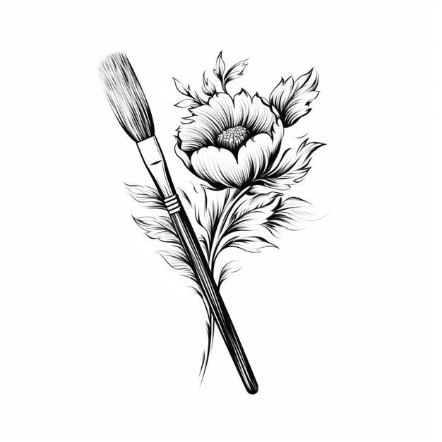 Photo a drawing of a brush and flower with a flower on it generative ai