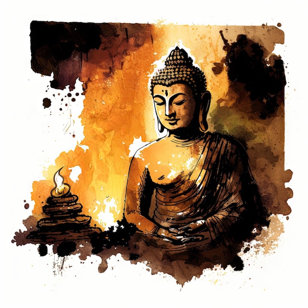 炎を持った仏陀の絵。