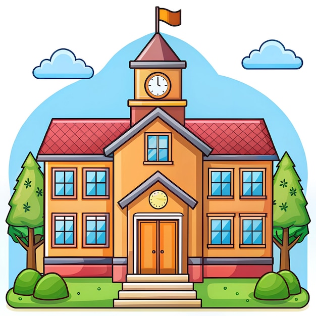 Photo a drawing of a building with a clock on it