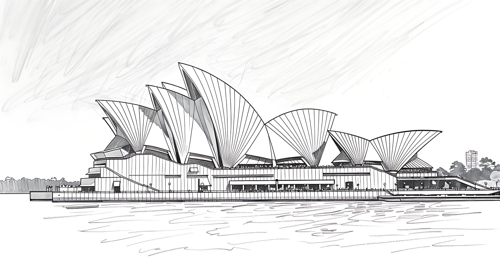 Premium Photo A drawing of a building with a drawing of a sydney
