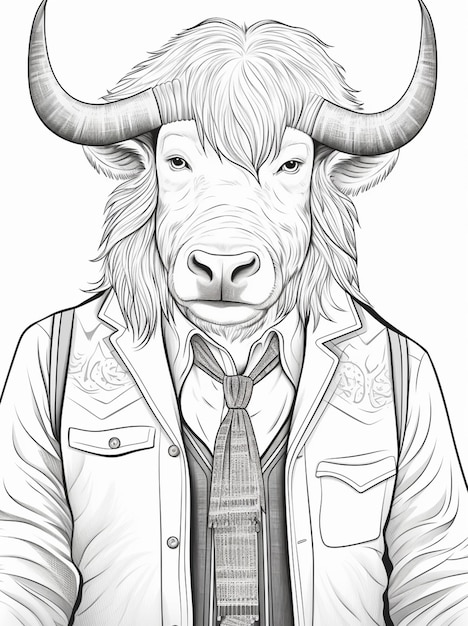 Photo a drawing of a bull wearing a suit and tie generative ai