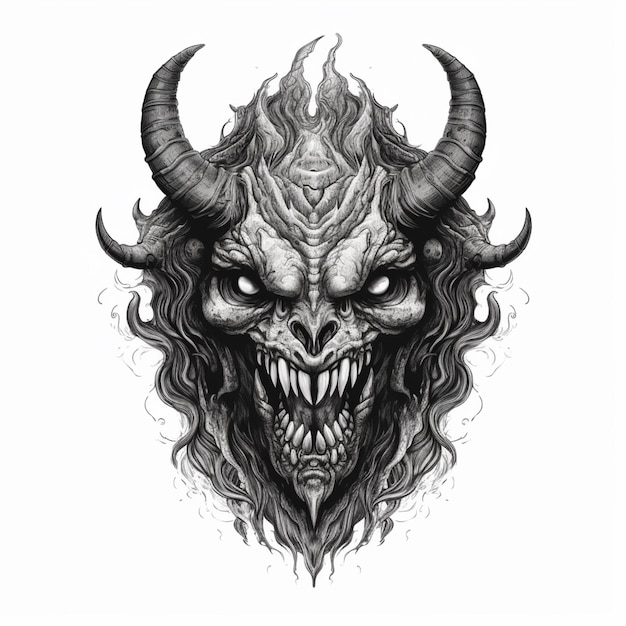 A drawing of a bull with horns and a head with horns.