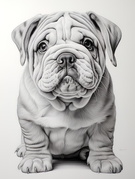 a drawing of a bulldog with a black nose and nose.