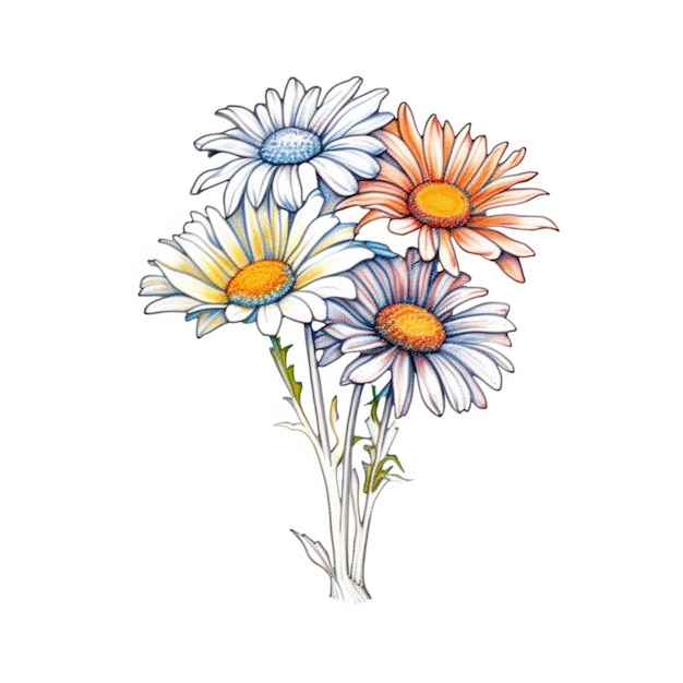 A drawing of a bunch of daisies