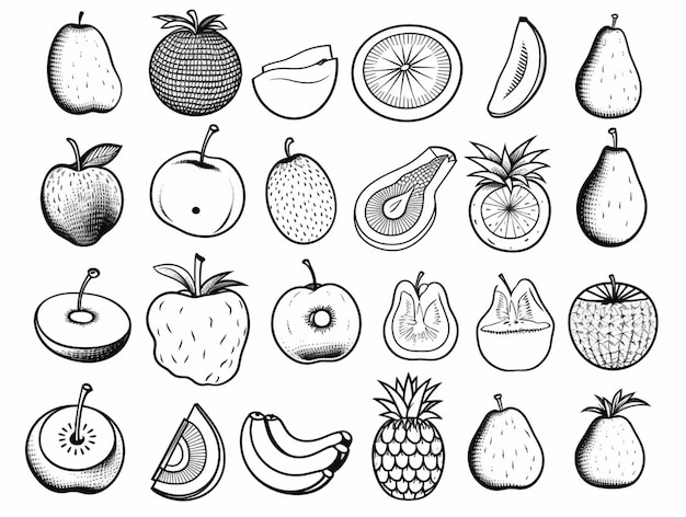さまざまな果物や野菜の束の描画生成 AI
