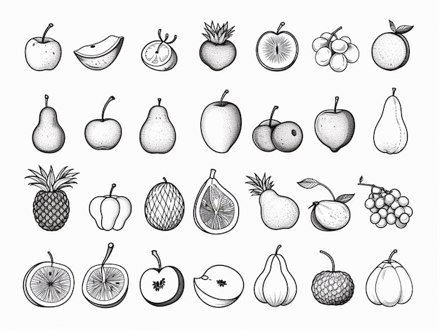 a drawing of a bunch of different fruits and vegetables generative ai