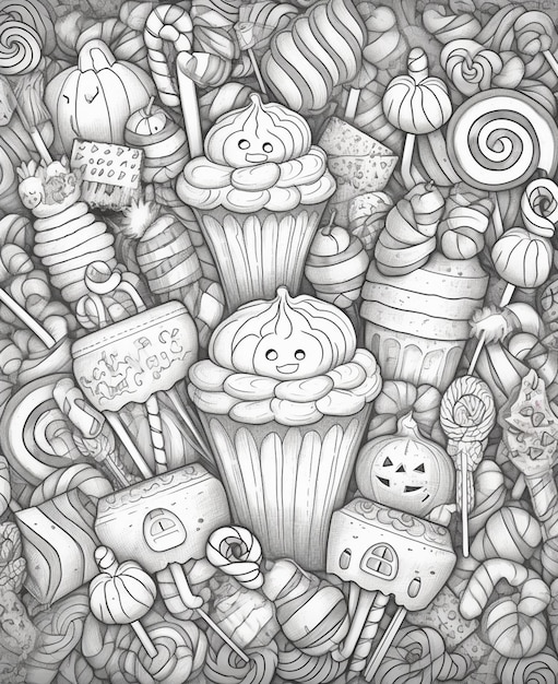 a drawing of a bunch of different sweets and sweets generative ai