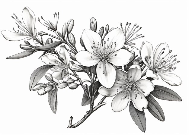 a drawing of a bunch of flowers on a branch generative ai