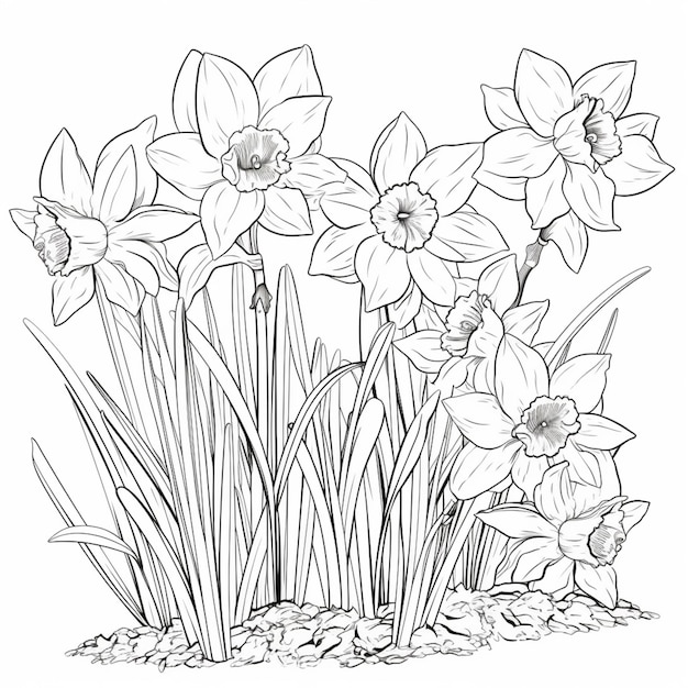 a drawing of a bunch of flowers that are in the ground generative ai