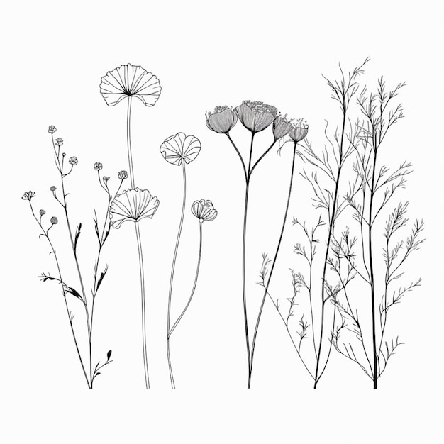 a drawing of a bunch of flowers that are on a white surface generative ai