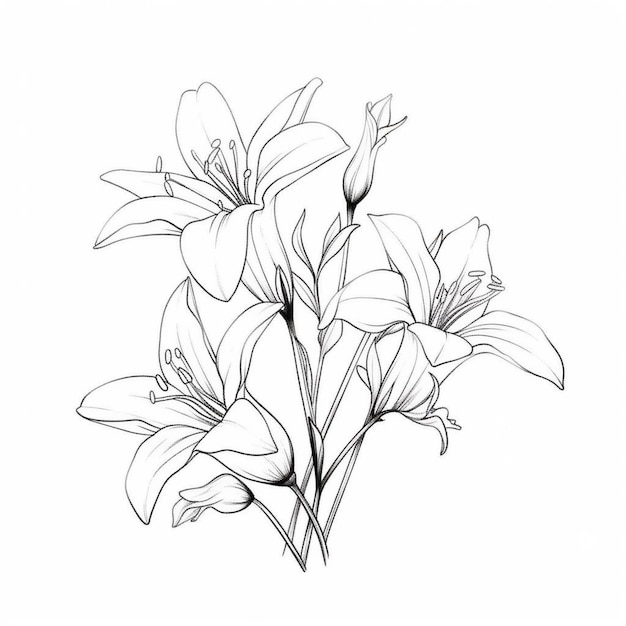 Photo a drawing of a bunch of flowers on a white background generative ai