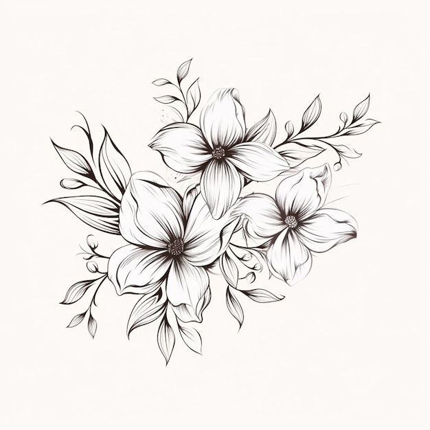 a drawing of a bunch of flowers on a white background generative ai