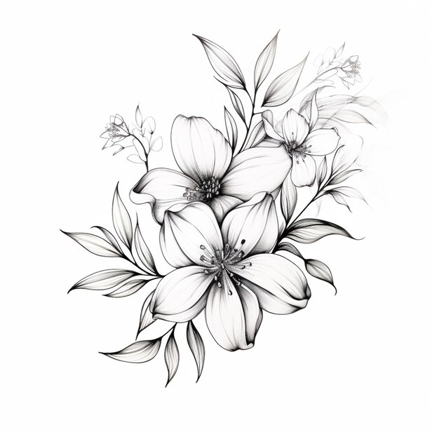 Foto un disegno di un mazzo di fiori su uno sfondo bianco generativo ai