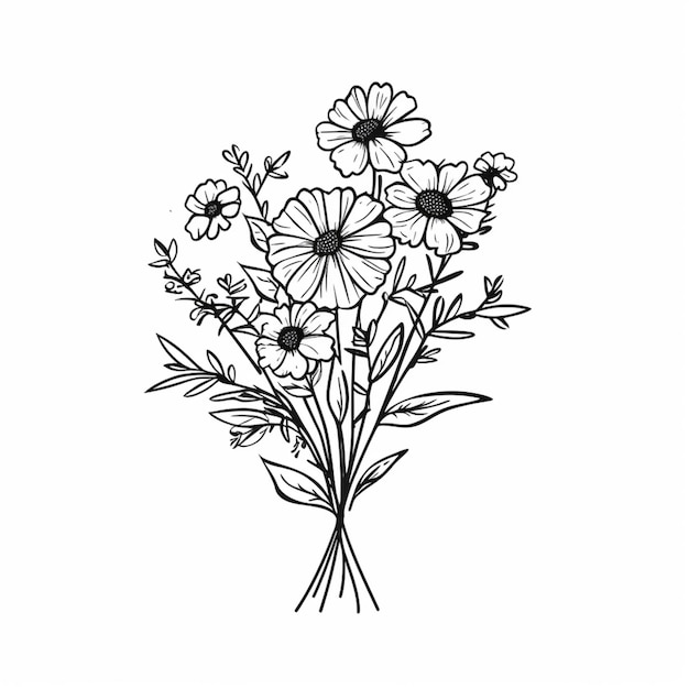 a drawing of a bunch of flowers on a white background generative ai