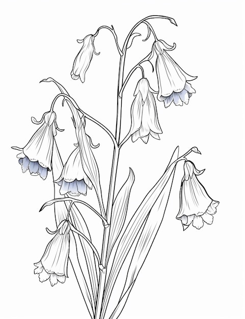 Photo a drawing of a bunch of flowers with blue flowers on it generative ai