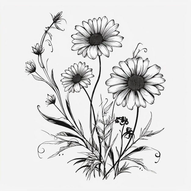 a drawing of a bunch of flowers with a butterfly on top generative ai
