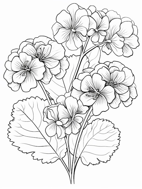 a drawing of a bunch of flowers with leaves generative ai