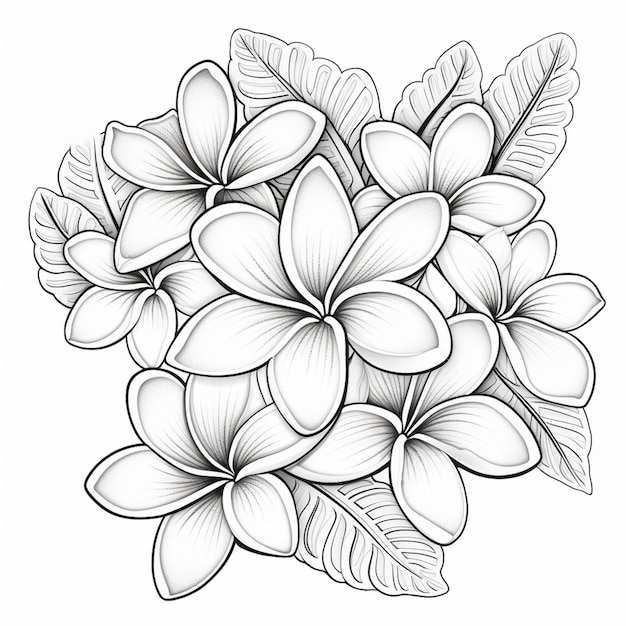 A drawing of a bunch of flowers with leaves generative ai
