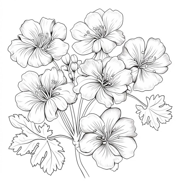 Photo a drawing of a bunch of flowers with leaves generative ai