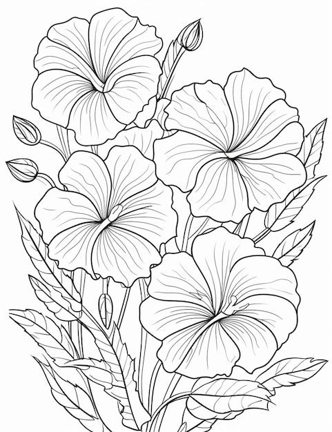 a drawing of a bunch of flowers with leaves generative ai