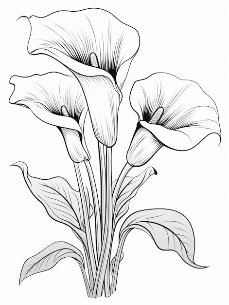 Photo a drawing of a bunch of flowers with leaves on a white background generative ai
