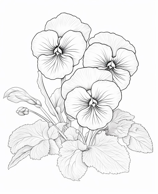 Photo a drawing of a bunch of flowers with leaves on a white background generative ai