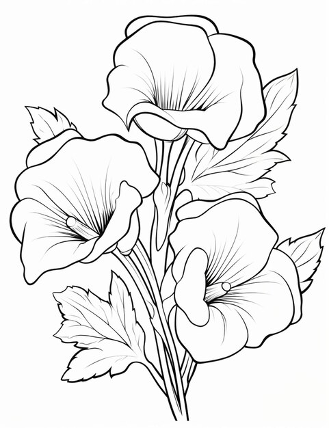 Photo a drawing of a bunch of flowers with leaves on a white background generative ai