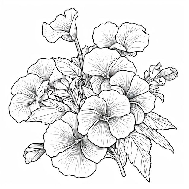 a drawing of a bunch of flowers with leaves on a white background generative ai