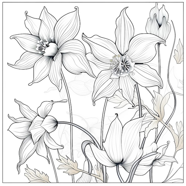 a drawing of a bunch of flowers with leaves on a white background generative ai