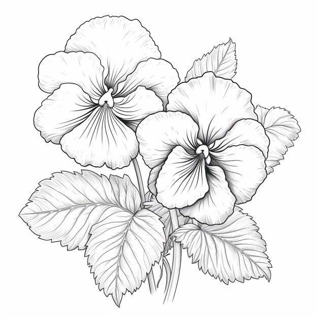 Photo a drawing of a bunch of flowers with leaves on a white background generative ai