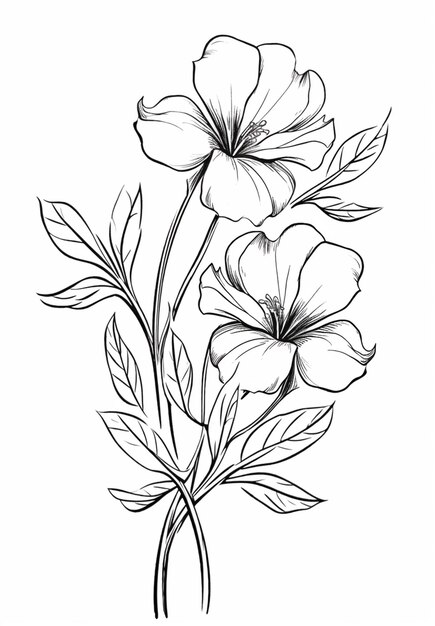 Photo a drawing of a bunch of flowers with leaves on a white background generative ai