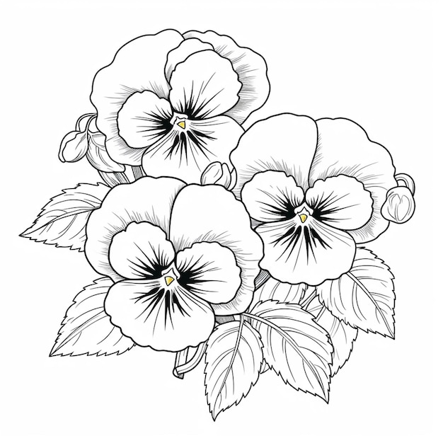 a drawing of a bunch of flowers with leaves on a white background generative ai