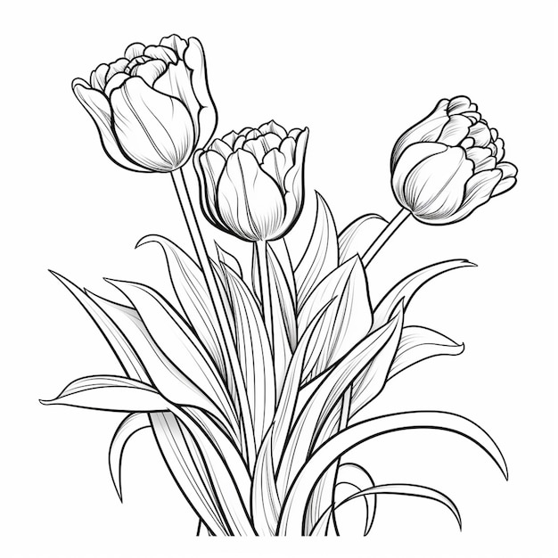 a drawing of a bunch of flowers with leaves on a white background generative ai