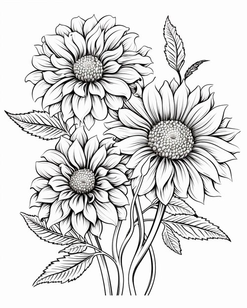 a drawing of a bunch of flowers with leaves on a white background generative ai