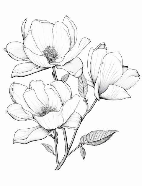 a drawing of a bunch of flowers with leaves on a white background generative ai