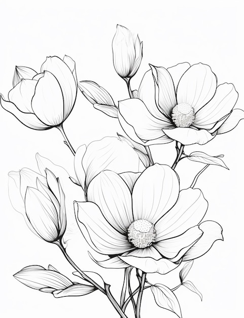 a drawing of a bunch of flowers with leaves on a white background generative ai