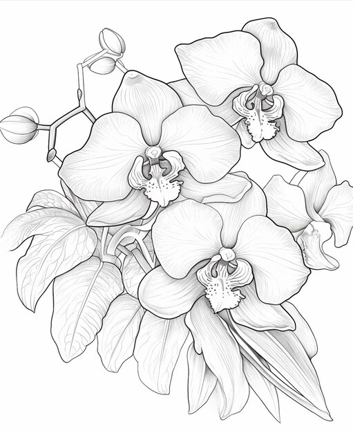 a drawing of a bunch of flowers with leaves on a white background generative ai