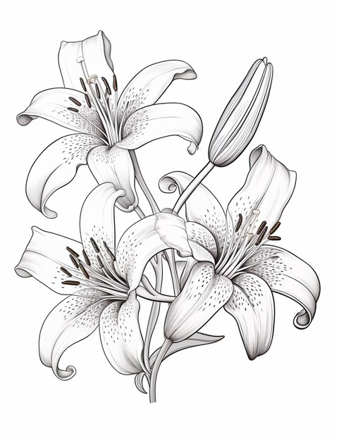 a drawing of a bunch of flowers with a white background generative ai