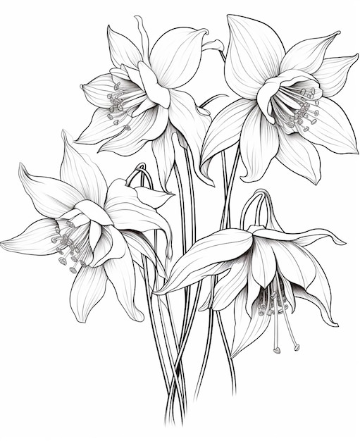a drawing of a bunch of flowers with a white background generative ai