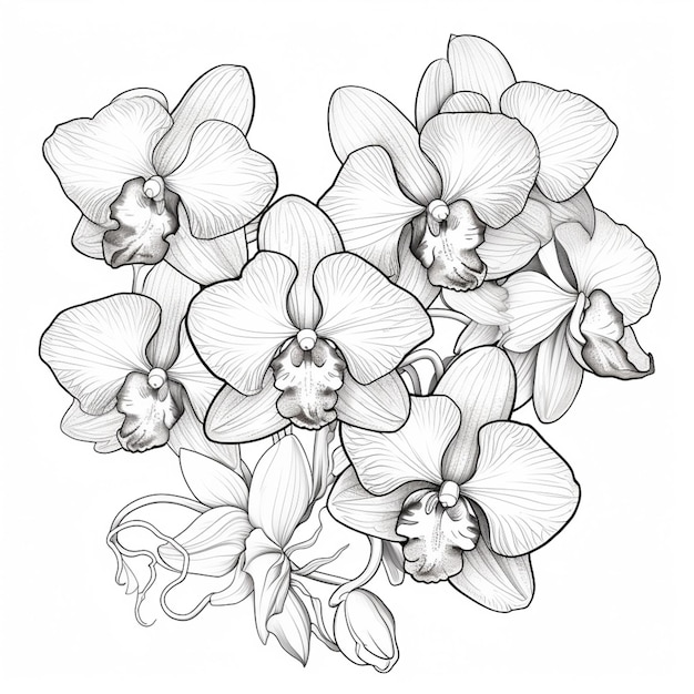 a drawing of a bunch of flowers with a white background generative ai