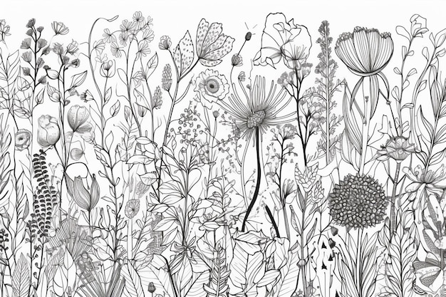 A drawing of a bunch of flowers