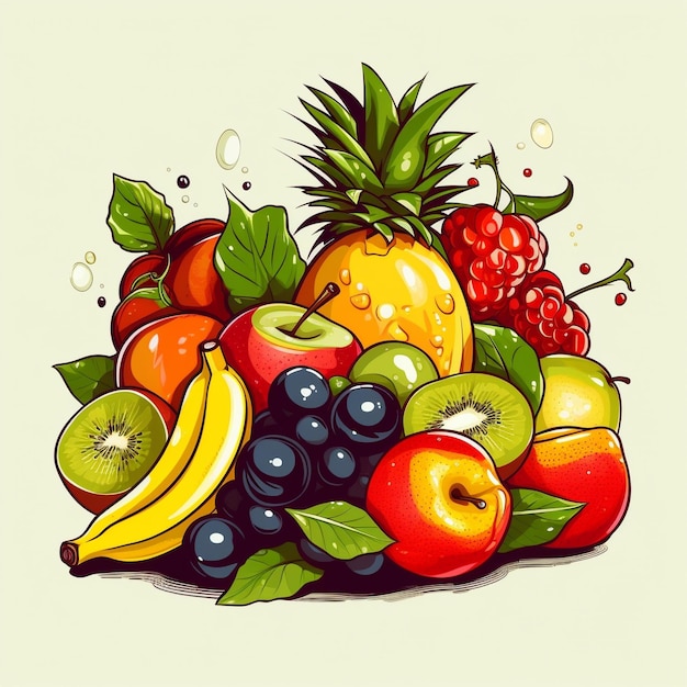 a drawing of a bunch of fruit with the word fruit on it