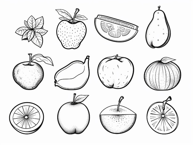 Photo a drawing of a bunch of fruits and vegetables on a white background generative ai
