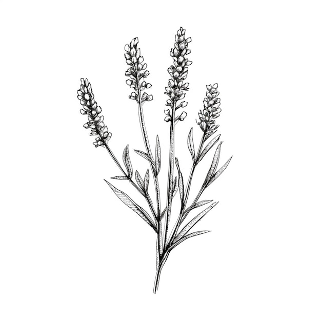 a drawing of a bunch of lavender flowers on a white background generative ai